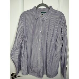Lauren Ralph Lauren Mens Striped Dress Shirt 3X Purple White Button